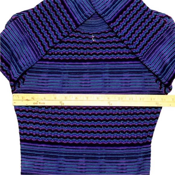 Free People Bodycon Knit Dress 70s Vintage Style Semi Sheer Stripe Purple Blue - Picture 11 of 16